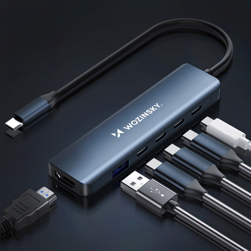Hub USB-C 6 w 1 Wozinsky WHBC10Y4S wielofunkcyjny, aluminiowy, z kablem 15 cm - szary
