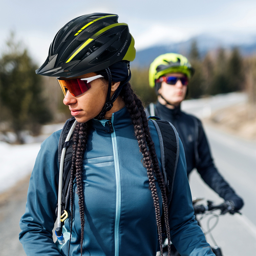 Kask rowerowy MTB Wozinsky z odpinanym daszkiem i tylną lampką USB 54-57 cm - czarno-żółty