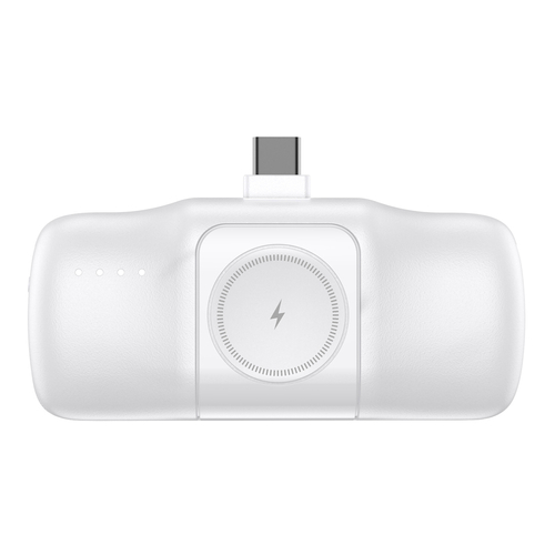 Mini powerbank Wozinsky WF16-YCS 5000mAh 15W USB-C z wbudowanym kablem USB-C i ładowarką do Apple Watch - biały