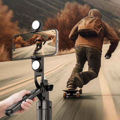 Wozinsky Selfie stick WH181D-Y1S teleskopowy statyw 1.75m ze stopu aluminium z podwójną lampą i uchwytem na telefon - czarny