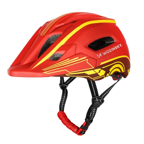 Kask rowerowy fullface dziecięcy Wozinsky z tylną lampką USB 52-56 cm - czerwono-żółty