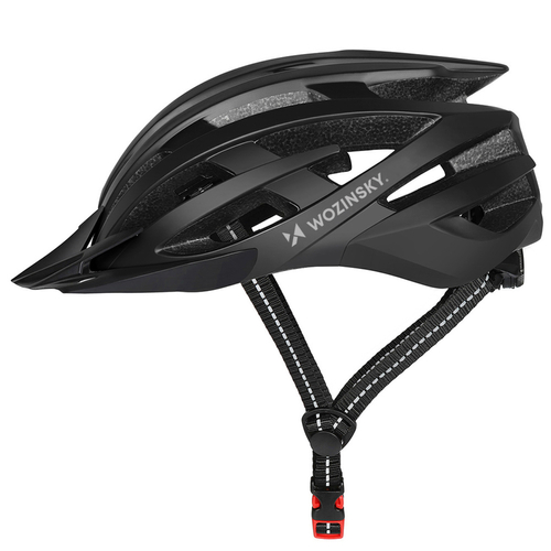 Kask rowerowy MTB Wozinsky z odpinanym daszkiem i tylną lampką USB 54-57 cm - czarny