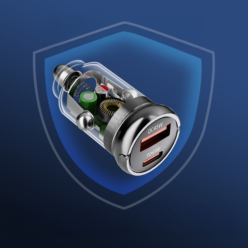 Wozinsky Ładowarka 65W samochodowa USB-C PD 65W / USB-A  45W QC 3.0 - czarna