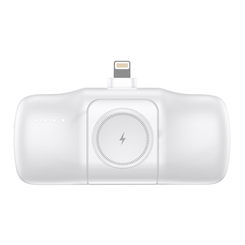 Mini powerbank Wozinsky WF16-YLS 5000mAh 15W Lightning z wbudowanym kablem USB-C i ładowarką do Apple Watch - biały