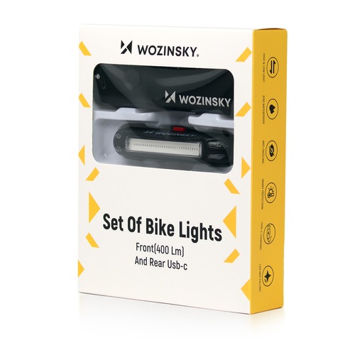 Zestaw lampek rowerowych Wozinsky WSBLB2 przednia (400 lm) USB-C i tylna USB micro - czarny
