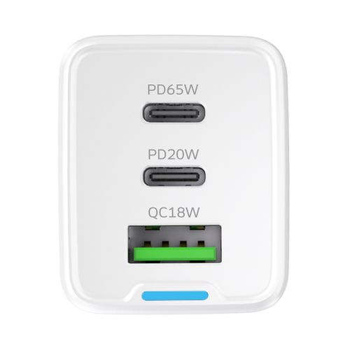Wozinsky ładowarka GaN 65W z portami USB-A 2xUSB-C z kablem USB-C 65W - biała
