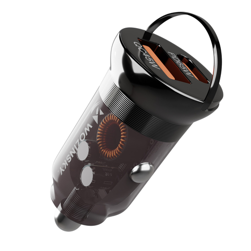 Wozinsky Ładowarka 65W samochodowa USB-C PD 65W / USB-A  45W QC 3.0 - czarna