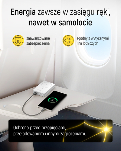 Powerbank Wozinsky WLWP-10KA0Y3WS 22,5W PD Qi2 10000 mAh, z podstawką, 1x USB-A, 1x USB-C - biały