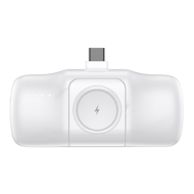Mini powerbank Wozinsky WF16-YCS 5000mAh 15W USB-C z wbudowanym kablem USB-C i ładowarką do Apple Watch - biały