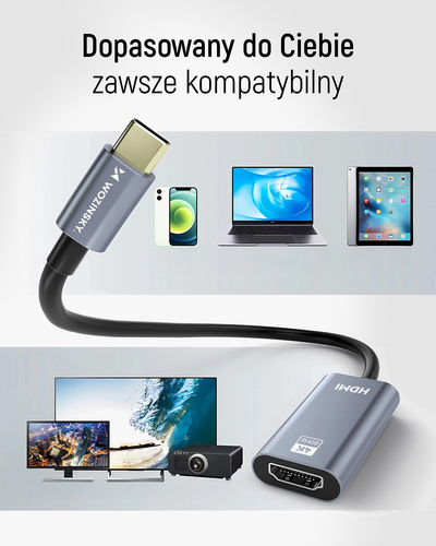 Adapter Wozinsky WACH-01 USB-C - HDMI 4K 60Hz - czarny