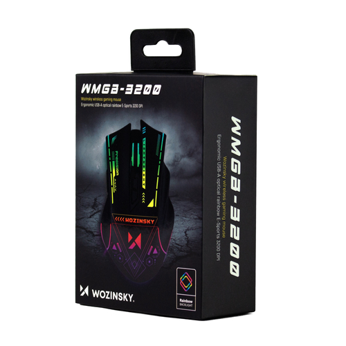 Mysz bezprzewodowa Wozinsky WMGB-3200 gamingowa optyczna z wbudowanym akumulatorem 3200 DPI z oświetleniem RGB - czarna