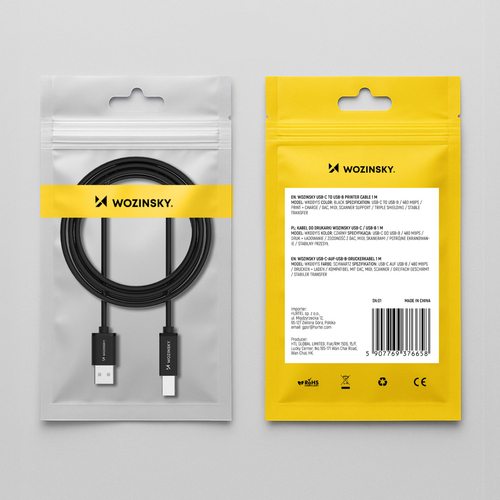 Kabel Wozinsky WKDDY3S USB-B - USB-A 480Mb/s 2m - czarny