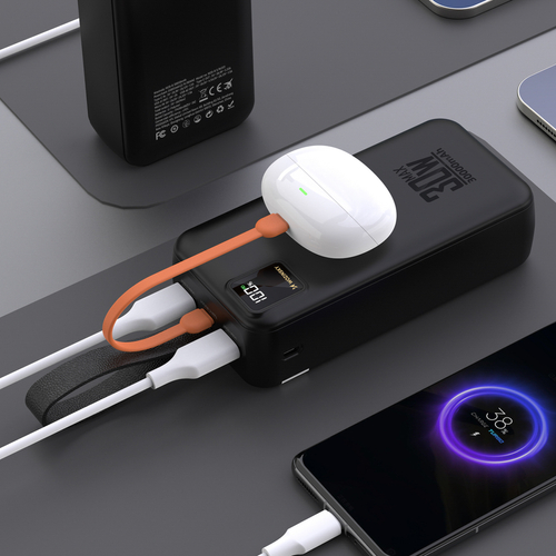 Powerbank Wozinsky W8-W 30000 mAh 30 W 2x USB-A i USB-C z latarką - czarny