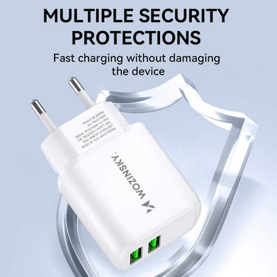 Ładowarka sieciowa 2x USB-A 12 W 2,4 A do telefonu Wozinsky CUWCW - biała