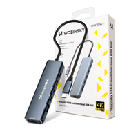 Hub USB-C 6 w 1 Wozinsky WHBC10Y4S wielofunkcyjny, aluminiowy, z kablem 15 cm - szary
