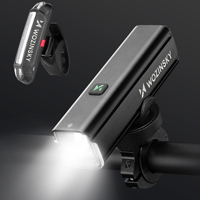 Zestaw lampek rowerowych Wozinsky WSBLB3 przednia (1000 lm) USB-C i tylna USB micro  - czarny