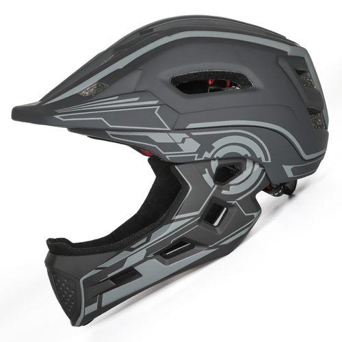 Kask rowerowy fullface dziecięcy Wozinsky z tylną lampką USB 52-56 cm - szary