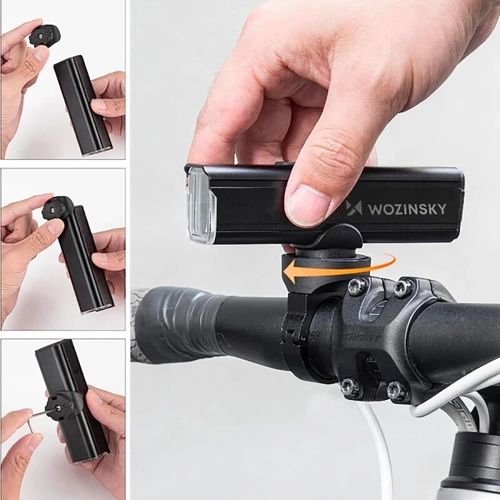 Zestaw lampek rowerowych Wozinsky WSBLB3 przednia (1000 lm) USB-C i tylna USB micro  - czarny