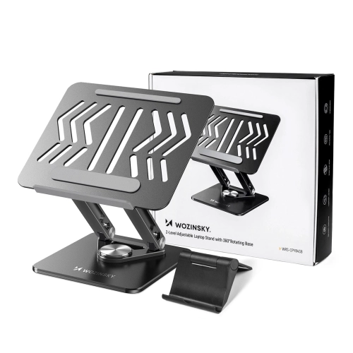 Podstawka pod laptopa, tablet Wozinsky WRS-CPY84SB 360 aluminiowa + Gratis! podstawka do smartfona - czarna