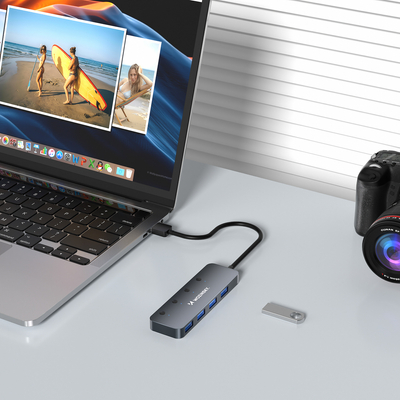 Hub USB-A Wozinsky WHS080YSS 4 x USB-A 3.0 z indywidualnymi włącznikami, aluminiowy, z kablem 15 cm - szary