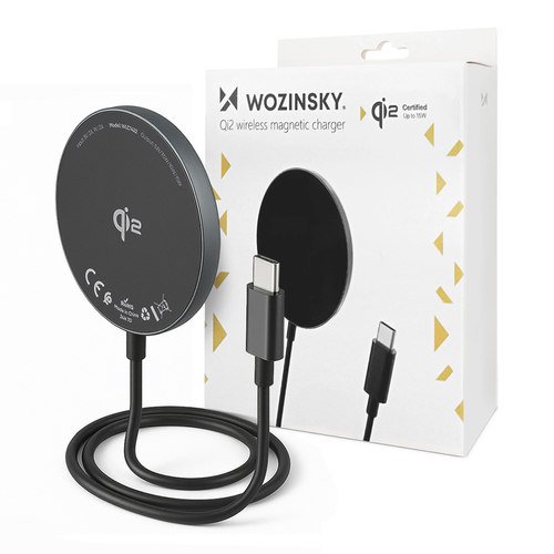 Ładowarka indukcyjna magnetyczna Wozinsky 15W bezprzewodowa Qi2  - czarna