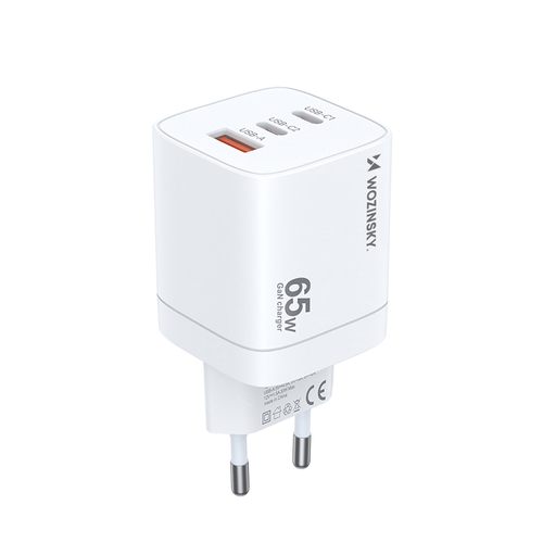 Ładowarka sieciowa GaN Wozinsky CGWCW 65W USB-A / 2 x USB-C - biała