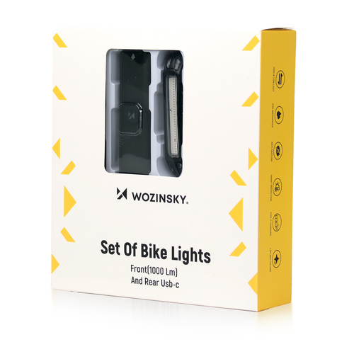 Zestaw lampek rowerowych Wozinsky WSBLB3 przednia (1000 lm) USB-C i tylna USB micro  - czarny
