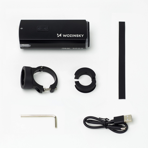 Lampka rowerowa przednia Wozinsky + kabel USB-C (3000 lm)  - czarna