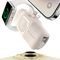 Mini powerbank Wozinsky WF16-YLS 5000mAh 15W Lightning z wbudowanym kablem USB-C i ładowarką do Apple Watch - beżowy