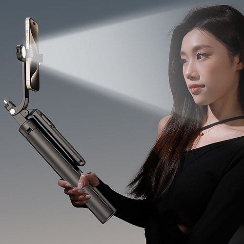 Wozinsky Selfie stick WH181D-Y1S teleskopowy statyw 1.75m ze stopu aluminium z podwójną lampą i uchwytem na telefon - czarny