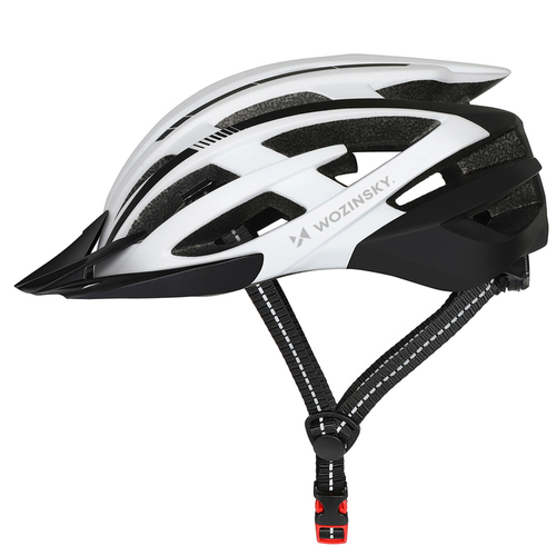 Kask rowerowy MTB Wozinsky z odpinanym daszkiem i tylną lampką USB 54-57 cm - czarno-biały