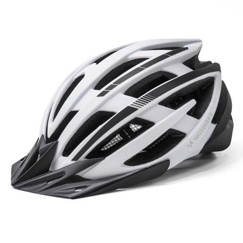 Kask rowerowy MTB Wozinsky z odpinanym daszkiem i tylną lampką USB 57-62 cm - czarno-biały