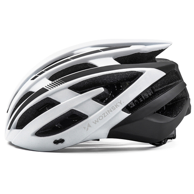 Kask rowerowy MTB Wozinsky z odpinanym daszkiem i tylną lampką USB 54-57 cm - czarno-biały