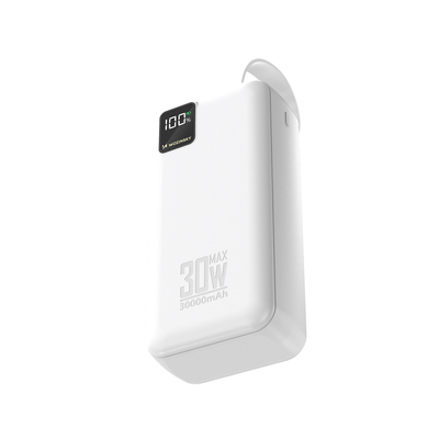 Powerbank Wozinsky W8-W 30000mAh 30W 2x USB-A i USB-C z latarką - biały
