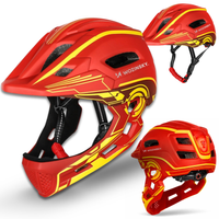 Kask rowerowy fullface dziecięcy Wozinsky z tylną lampką USB 52-56 cm - czerwono-żółty