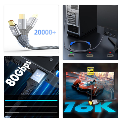 Kabel Wozinsky WPS-16AYL1S DisplayPort 2.1 80 Gb/s 16K@60Hz 8K@120Hz 4K@240Hz HDR HDCP DSC 1m - czarny