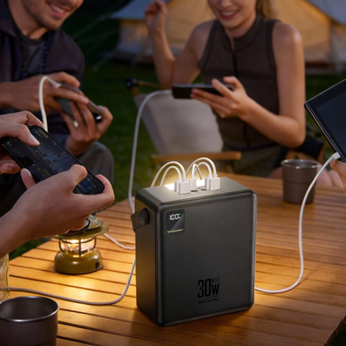 Powerbank Wozinsky W8-B 100000mAh 30W 2xUSB-A i 2xUSB-C z latarką - czarny