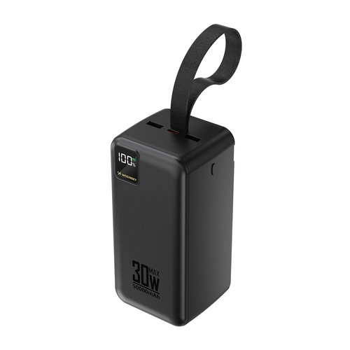 Powerbank Wozinsky W8-B 50000mAh 30W 2xUSB-A i 2xUSB-C i USB micro z latarką - czarny