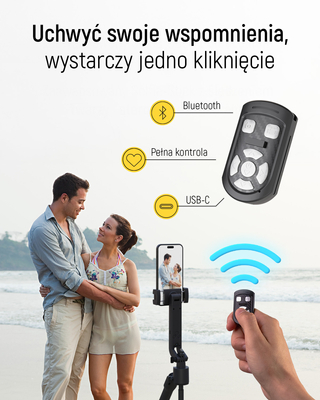 Premium selfie stick Wozinsky WST-360YS z funkcją statywu z automatycznym śledzeniem twarzy 360° AI sterowanie gestami - czarny 