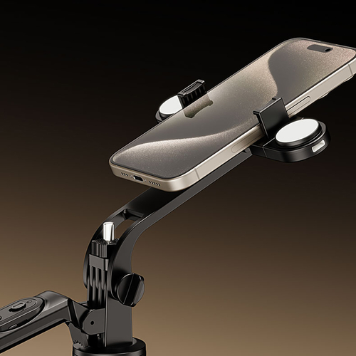 Wozinsky Selfie stick WH181D-Y1S teleskopowy statyw 1.75m ze stopu aluminium z podwójną lampą i uchwytem na telefon - czarny