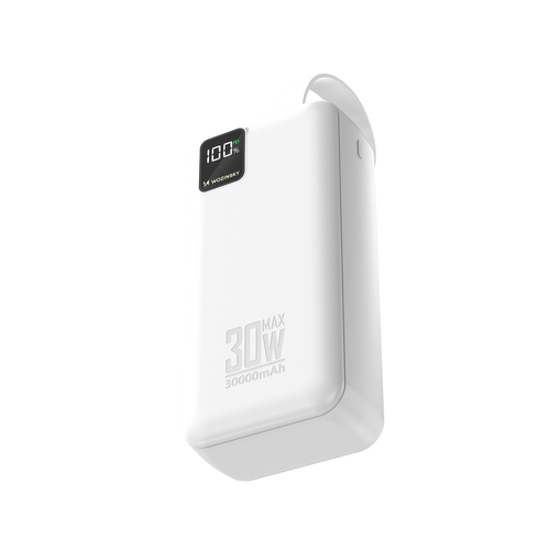 Powerbank Wozinsky W8-W 30000mAh 30W 2x USB-A i USB-C z latarką - biały