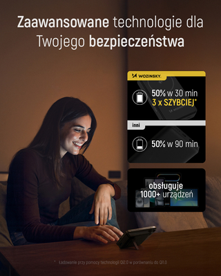 Powerbank Wozinsky WLWP-10KA0Y3S 22,5W PD Qi2 10000 mAh, z podstawką, 1x USB-A, 1x USB-C - czarny