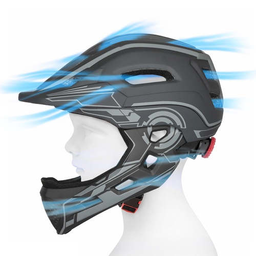 Kask rowerowy fullface dziecięcy Wozinsky z tylną lampką USB 52-56 cm - szary