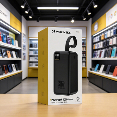 Powerbank Wozinsky W8-B 50000mAh 30W 2xUSB-A i 2xUSB-C i USB micro z latarką - czarny
