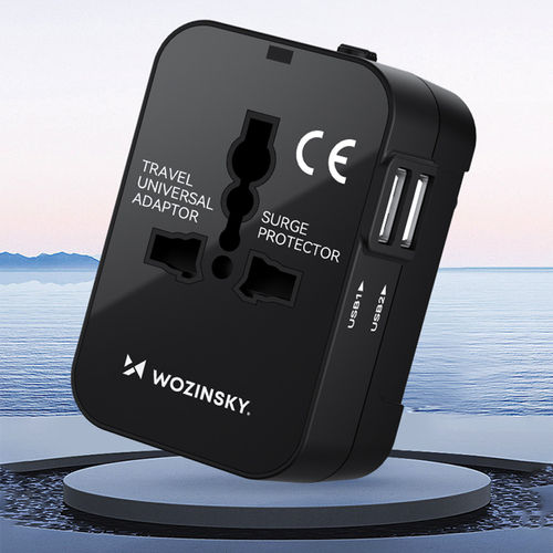 Adapter podróżny Wozinsky WUTWC uniwersalny 24W UE / US / AUS / UK / 2x USB-A - czarny
