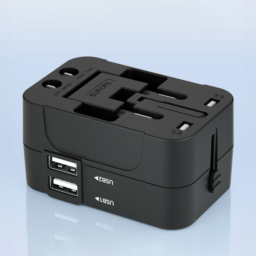 Adapter podróżny Wozinsky WUTWC uniwersalny 24W UE / US / AUS / UK / 2x USB-A - czarny
