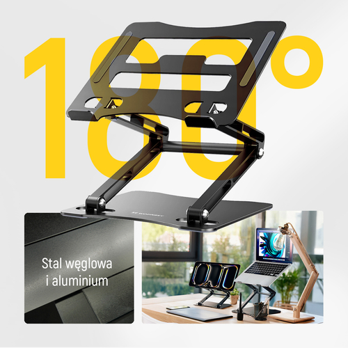 Podstawka pod laptopa, tablet Wozinsky WRS-CPY75DSB aluminiowa + Gratis! podstawka do smartfona - czarna