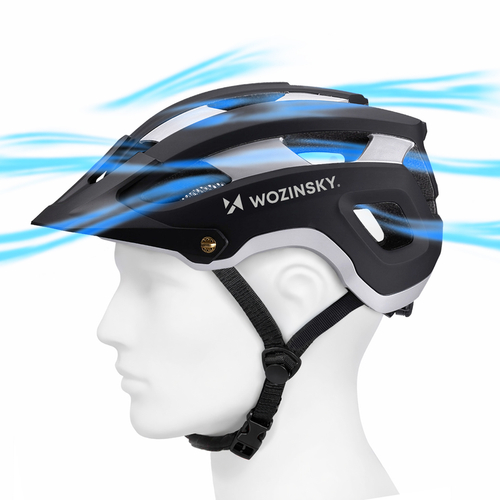 Kask rowerowy MTB Wozinsky z odpinanym daszkiem lekki 57-62 cm - czarno-srebrny