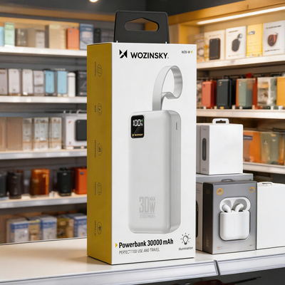 Powerbank Wozinsky W8-W 30000mAh 30W 2x USB-A i USB-C z latarką - biały