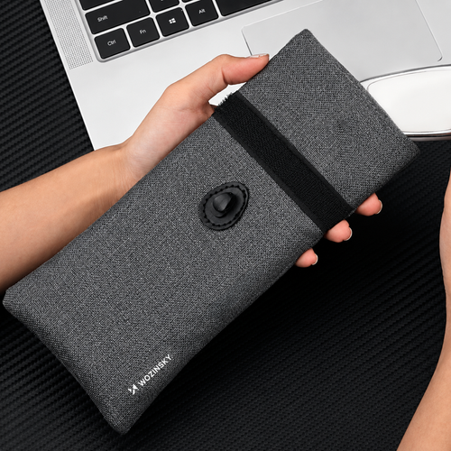 Etui blokujące sygnał RFID Wozinsky WPB-R12 na telefon z klapką i sznurkiem 21.5x12 cm - szare